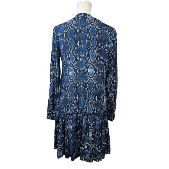ZARA Dress Drop Waist Snakeskin Print Deep V-neck Button Blue Size Small - Picture 5 of 10